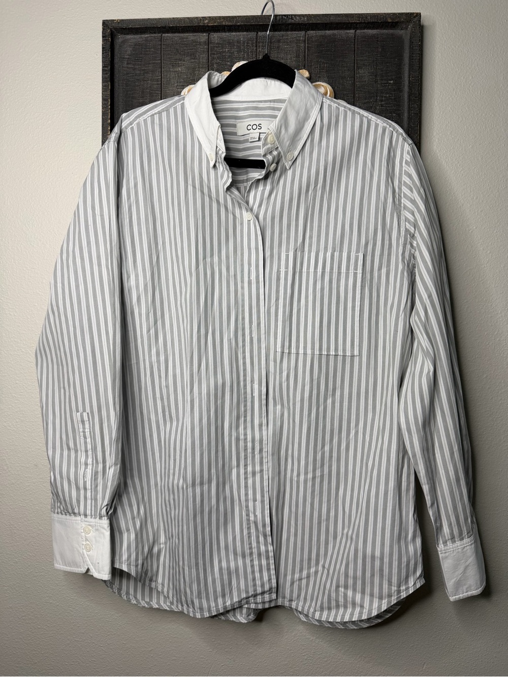 COS White and Light Gray Stripe Button-Down Shirt
